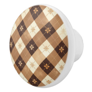 Braun Beige Gingham Blumenküche Keramikknauf