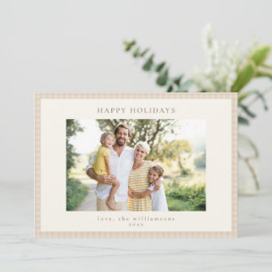 Braun Beige Gingham Karo Familienfoto Rahmen Desig Feiertagskarte