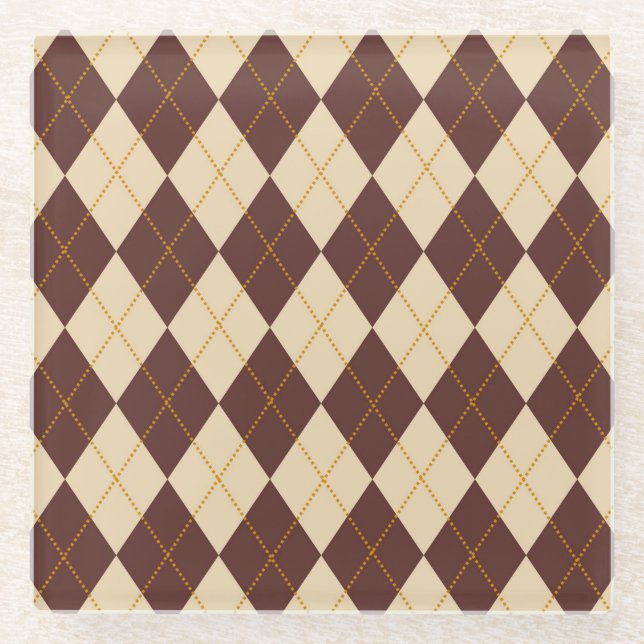 Braun Beige Herbst Raute Diamant Muster Glasuntersetzer (Vorderseite)