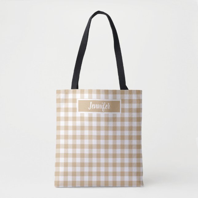 Braun Beige Kariert Gingham Personalisiert (Vorderseite)