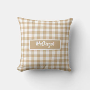 Braun Beige Kariert Gingham Personalisiert Kissen