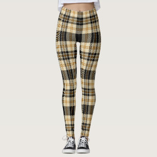 Braun Beige Kariertes Muster Leggings