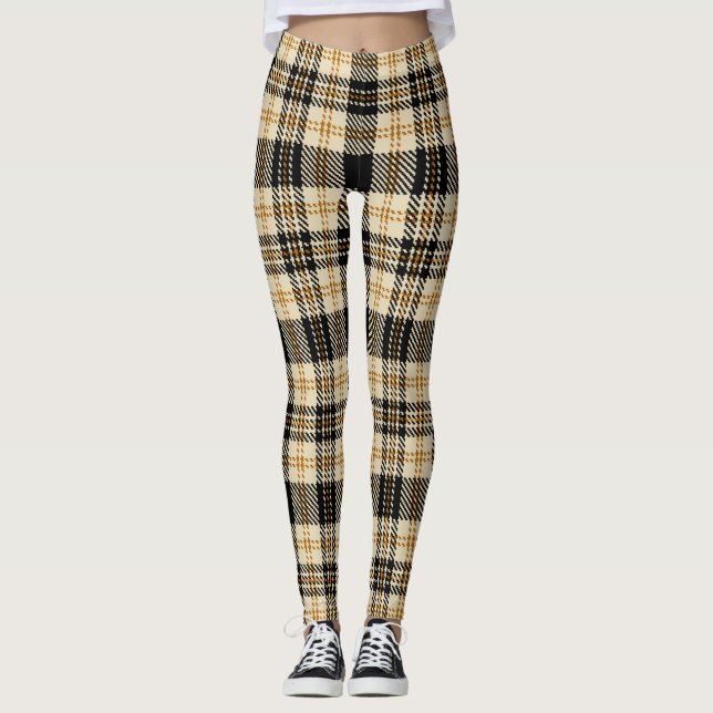 Braun Beige Kariertes Muster Leggings (Vorderseite)