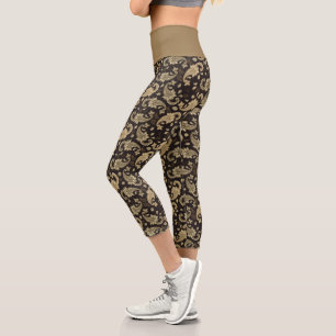 Braun-Beige Paisley-Muster-Hose mit hoher Taille C Capri Leggings