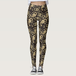 Braun-Beige Paisley-Muster-Leggings Leggings