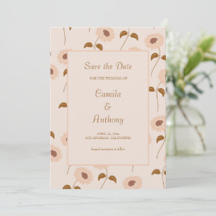 Braun Beige Retro Sonnenblumenmuster Save the Date Einladung