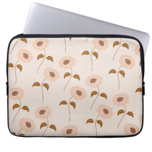 Braun Beige Retro Y2K Hippie Sonnenblumen Muster Laptopschutzhülle