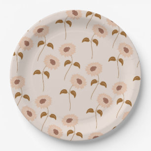 Braun Beige Retro Y2K Hippie Sonnenblumen Muster Pappteller