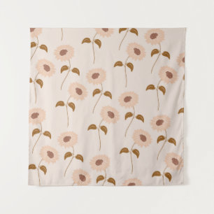 Braun Beige Retro Y2K Hippie Sonnenblumen Muster Wandteppich