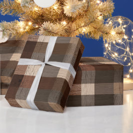 Braun Beige Rustikale Holzhütte Karomuster Geschenkpapier