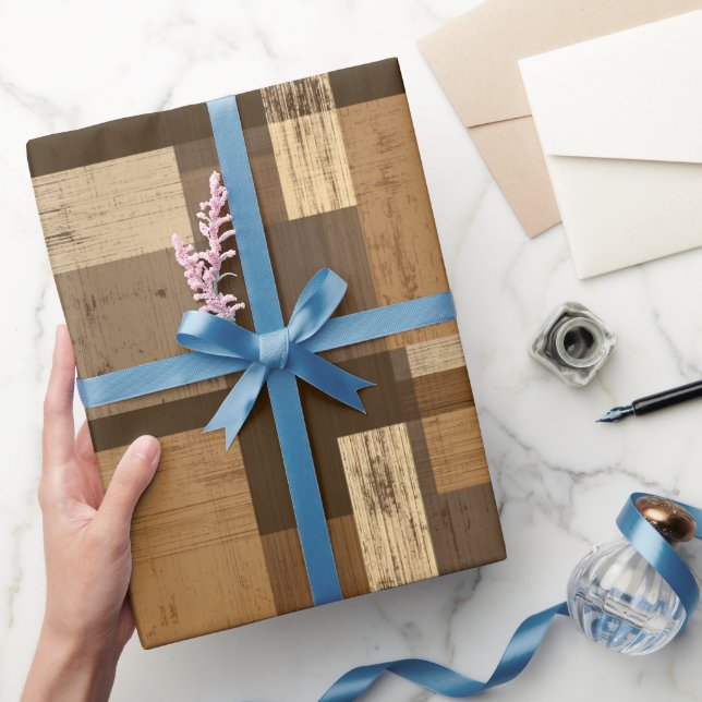 Braun Beige Rustikale Holzhütte Karomuster Geschenkpapier (Schenken)
