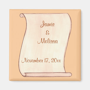 Braun & Beige Schriftrolle Save-the-Date-Hochzeits Magnet