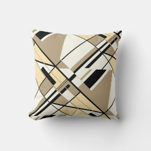 Braun, Beige, Schwarz, Weiß Diagonales abstraktes Kissen