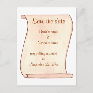 Braun Beige Scroll Save-the-Date-Hochzeitspostkart Ankündigungspostkarte