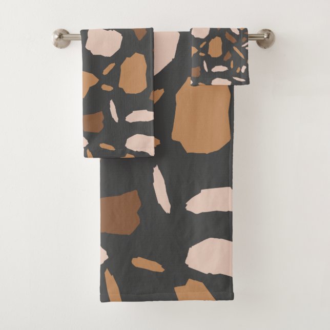 Braun, Beige, Tan und Gray Terrazzo Muster Badhandtuch Set (Insitu)
