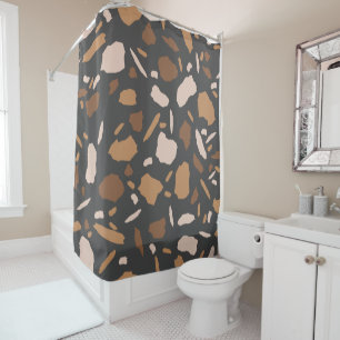 Braun, Beige, Tan und Gray Terrazzo Muster Duschvorhang