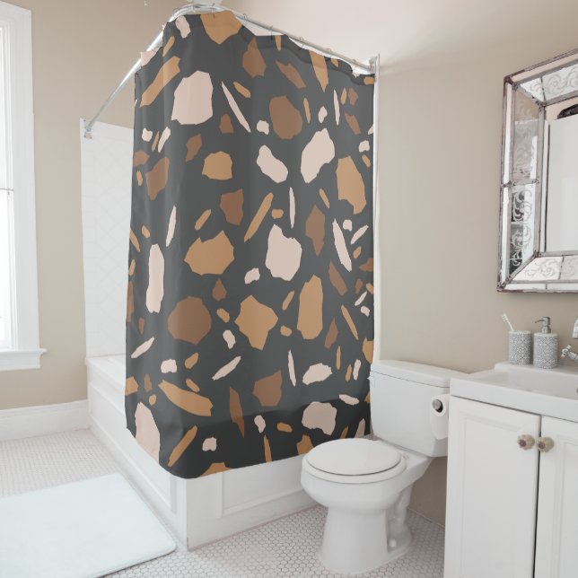Braun, Beige, Tan und Gray Terrazzo Muster Duschvorhang (Beispiel)
