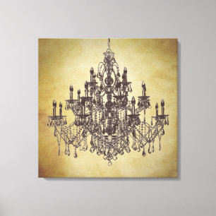 Braun Beige Vintage Kronleuchter Leinwand Kunst Dr