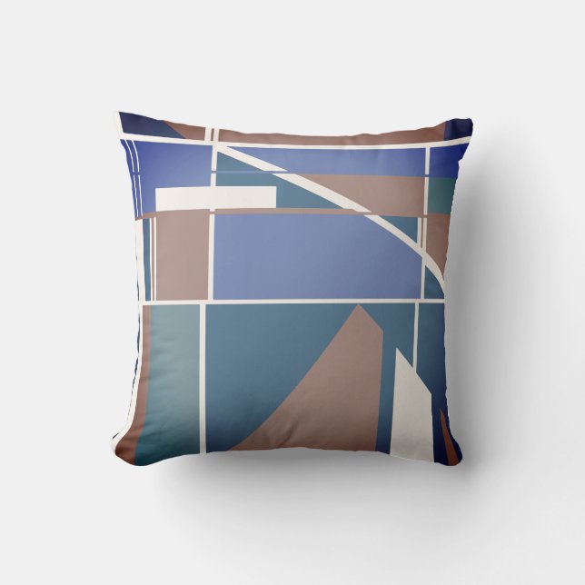 Braun blau Aquamarin cremefarben Modernes Abstrakt Kissen (Vorderseite)