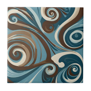 Braun, Blau und Creme Abstrakt Fliese