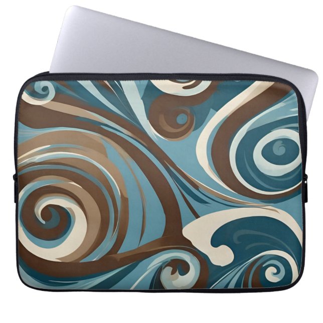 Braun-, Blau- und Cremefarbenes Abstract Laptopschutzhülle (Vorderseite)