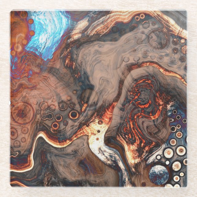 Braun, blau und orange Moderne Kunst Glasuntersetzer (Vorderseite)