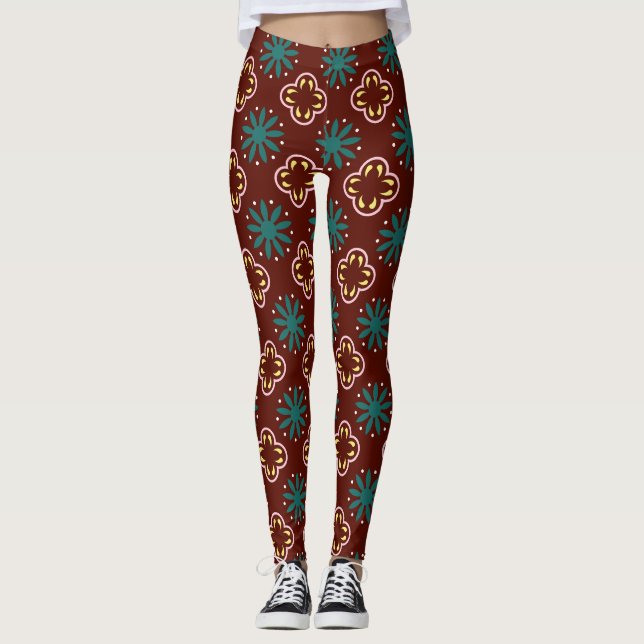 Braun-blaues Muster Leggings (Vorderseite)