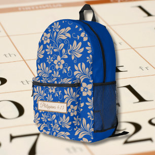 Braun-blaues Vintage-Blumenmuster mit Bibelvers Bedruckter Rucksack