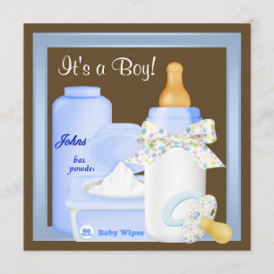 Braun Blue Bottle Schnuller Baby Boy Dusche Einladung