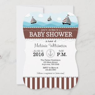 Braun Blue Nautical Baby Dusche Einladung