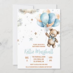 Braun & Blue Teddy Bear mit Balloons Baby Dusche Einladung