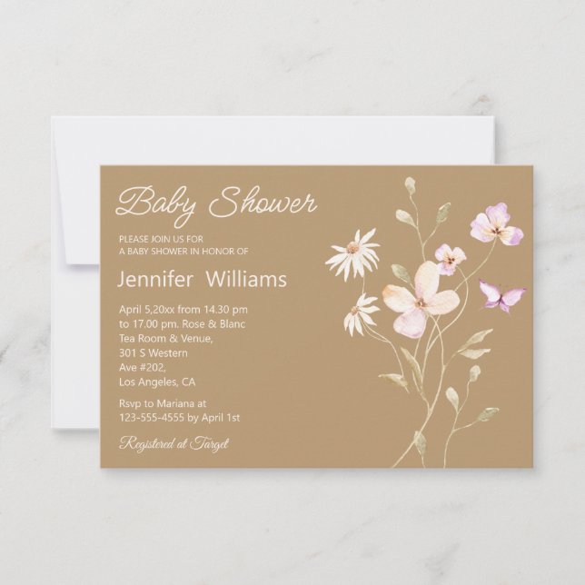 Braun-Blütendusche Einladung (Vorderseite)