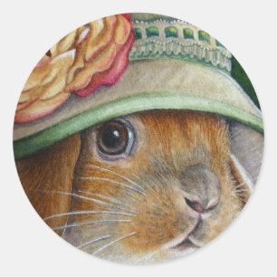 Braun Bunny Rabbit im Frühjahr Bonnet Wasserfarbe Runder Aufkleber