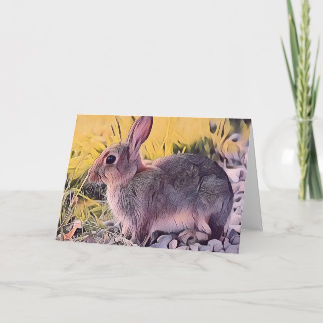 Braun Bunny Rabbit Vintage Kunst Karte (Vorderseite)