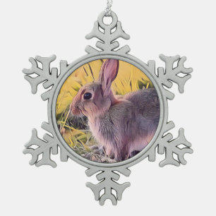 Braun Bunny Rabbit Vintage Kunst Schneeflocken Zinn-Ornament
