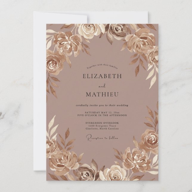 Braun Champagner Gemalte Hochzeit Einladung (Vorderseite)