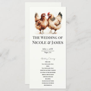 Braun Chickens Watercolor Country Wedding Program Menükarte
