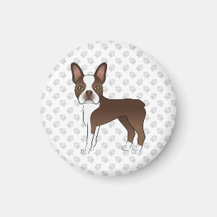 Braun Chocolate Boston Terrier Cartoon-Hund & Pfot Magnet