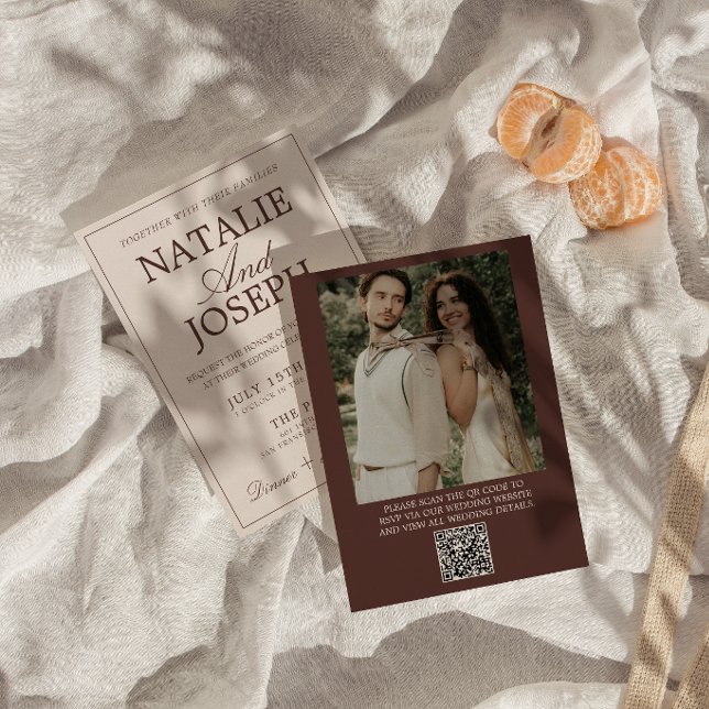 Braun-chocolate-farbene alte Geld-Foto-QR-Code-Hoc Einladung (Von Creator hochgeladen)