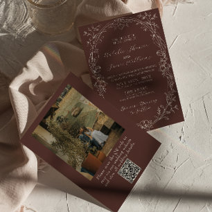 Braun-chocolate-farbene alte Geld-Foto-QR-Code-Hoc Einladung