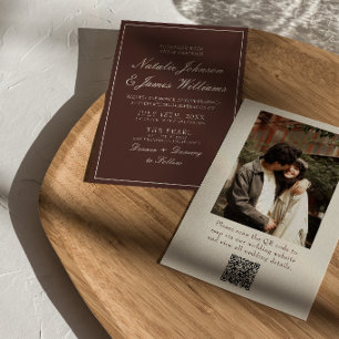 Braun-chocolate-farbene alte Geld-QR-Code-Foto-Hoc Einladung