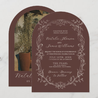 Braun-chocolatefarbene florale Hochzeit im Stil de Einladung