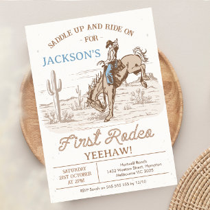 Braun Cowboy Erste Rodeo 1. Geburtstag Einladung