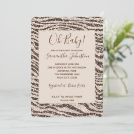 Braun Creme Blush Zebra Glitzer Babydusche Einladung