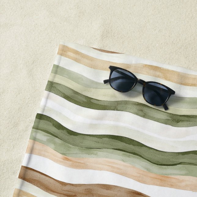 Braun Creme Grün Streifen Strandtuch (Beispiel)