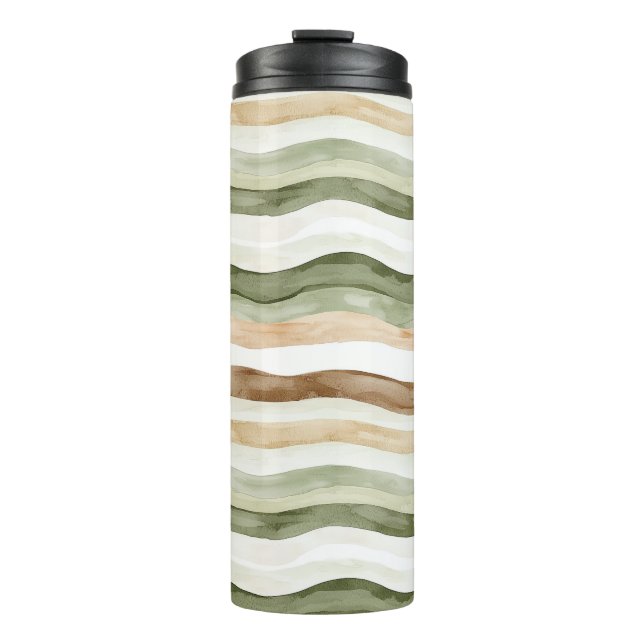 Braun Creme Grün Streifen Thermosbecher (Vorderseite)