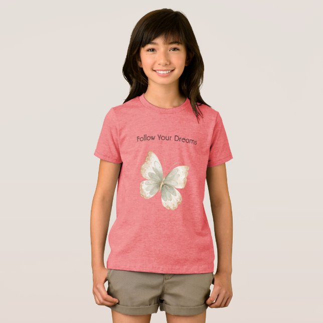 Braun Creme Grüner Schmetterling   Tri-Blend Shirt (Vorderseite Voll)