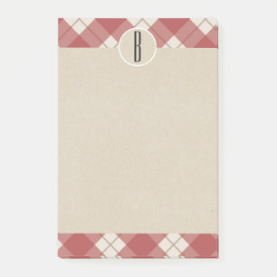 Braun Creme Karo Kraft Rustikal Monogramm Anfangsb Post-it Klebezettel