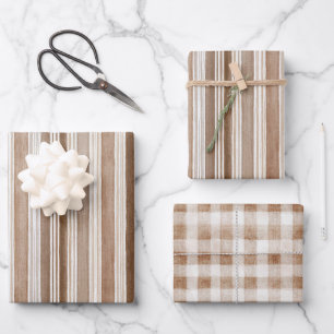Braun Creme Streifen Geburtstag Geschenkpapier Set
