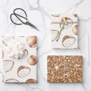 Braun Creme Tropischer Kokosnuss Geburtstag Geschenkpapier Set